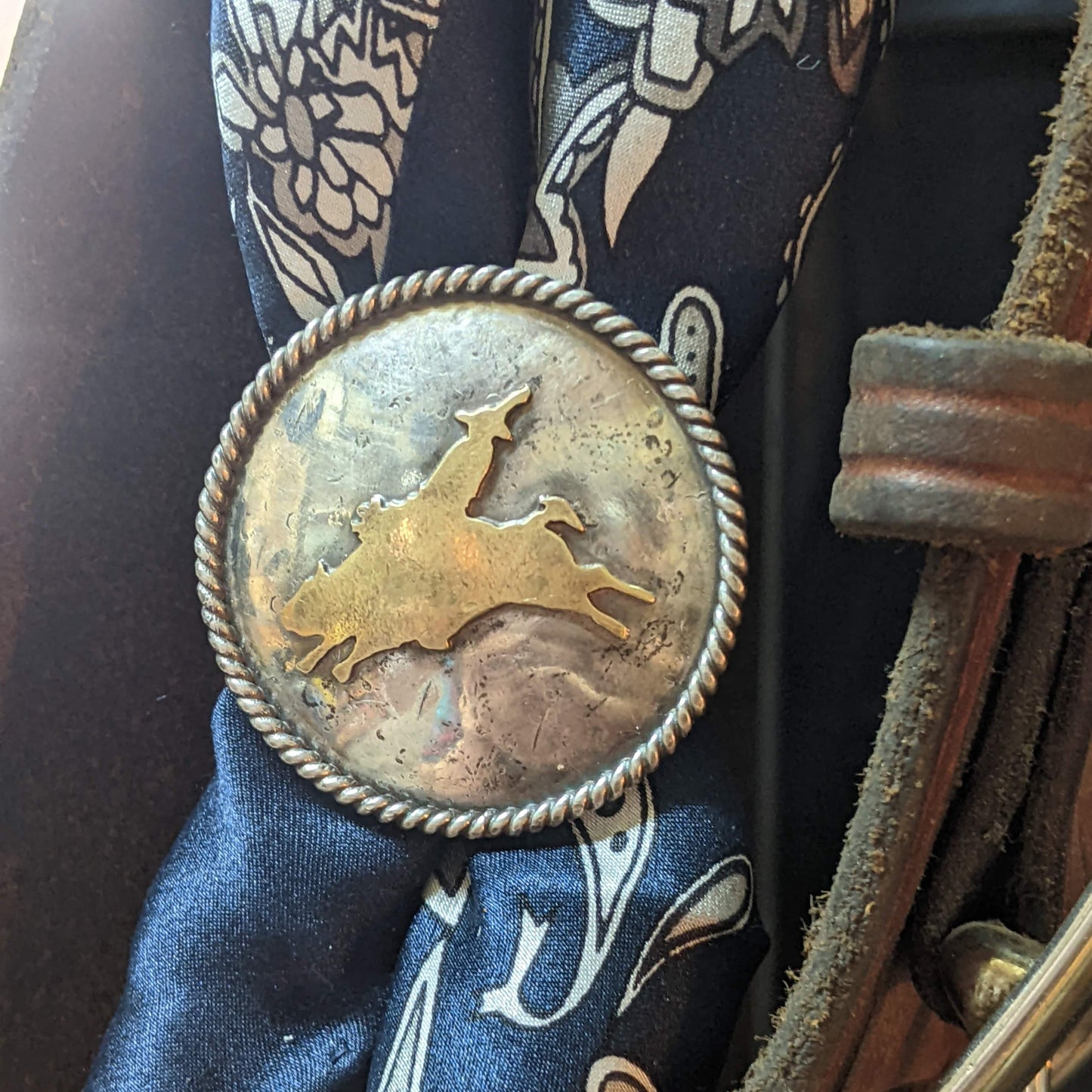 Bull Rider Scarf Slide - Seven J Silver - silversmith western colorado ranch jewelry cowboy cowgirl branding brand cattle