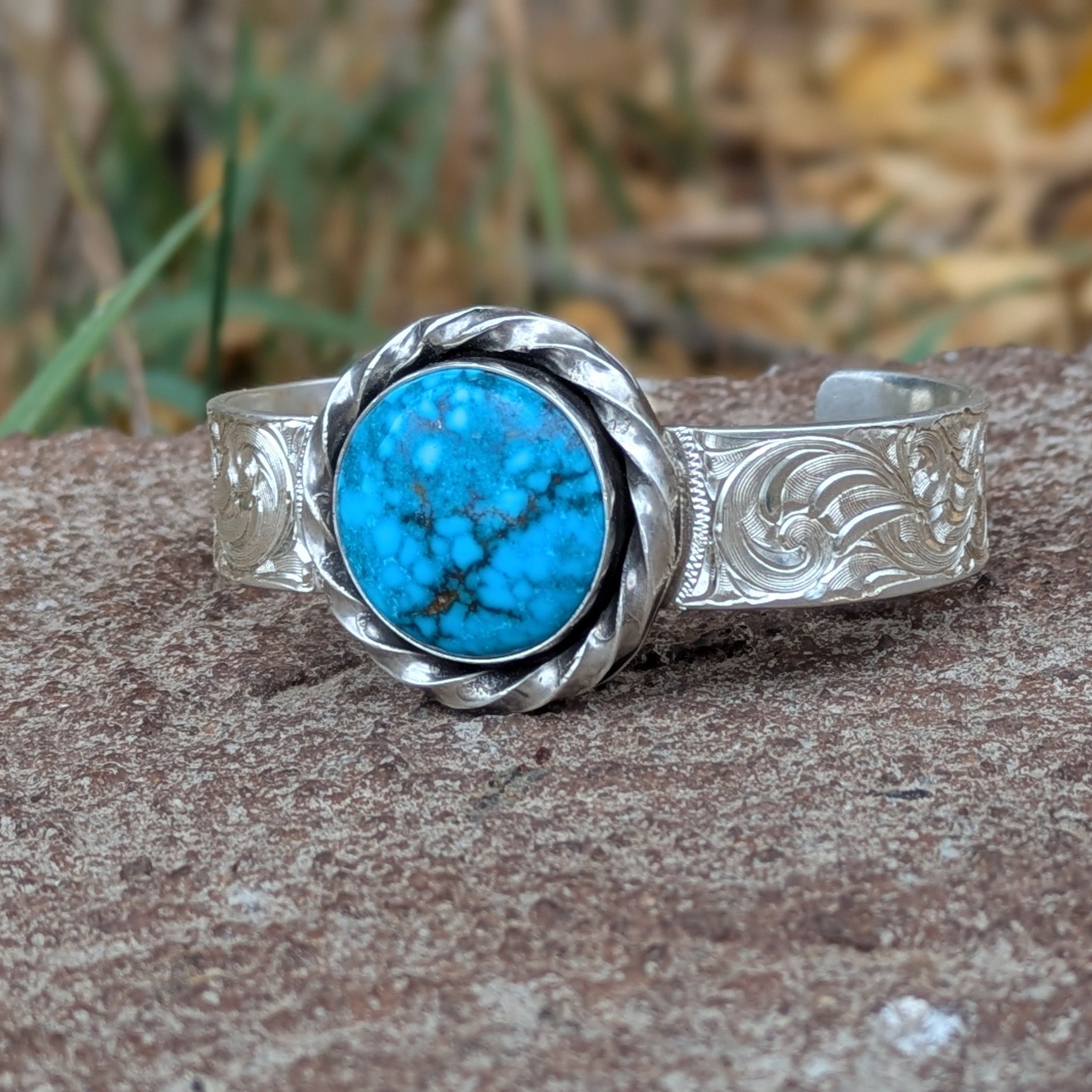 Western Bright-cut Turquoise Cuff Bracelet – Seven J Silver