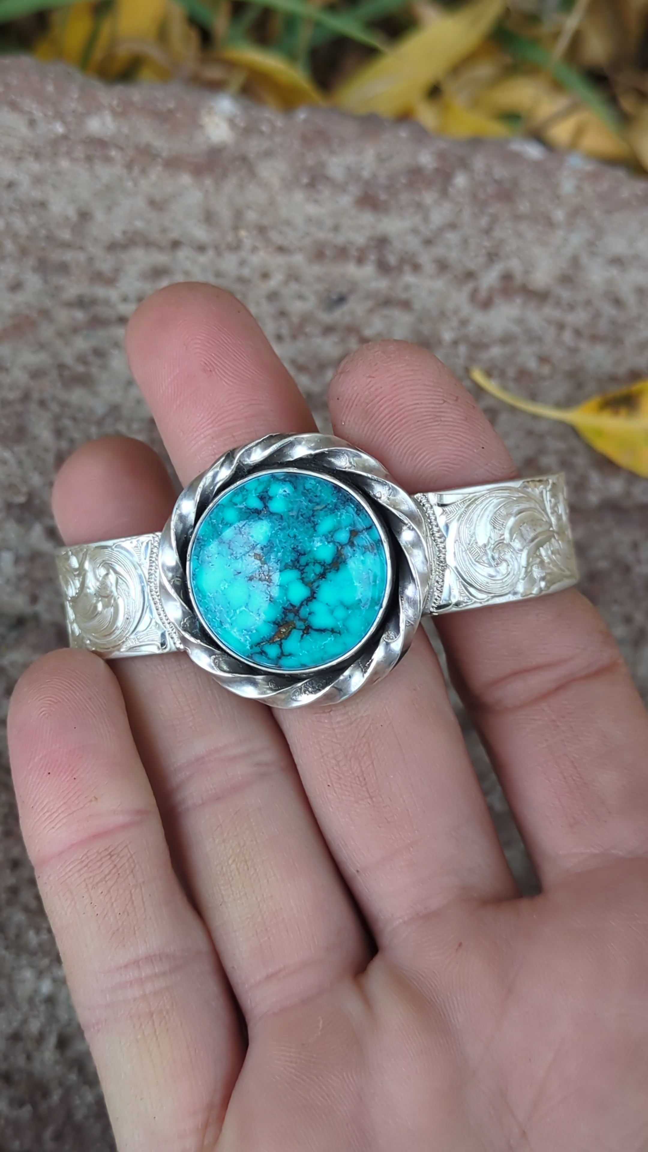 Western Bright-cut Turquoise Cuff Bracelet – Seven J Silver