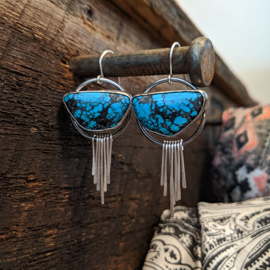 Turquoise Fringe Earrings - Seven J Silver -  silversmith western colorado ranch jewelry cowboy cowgirl